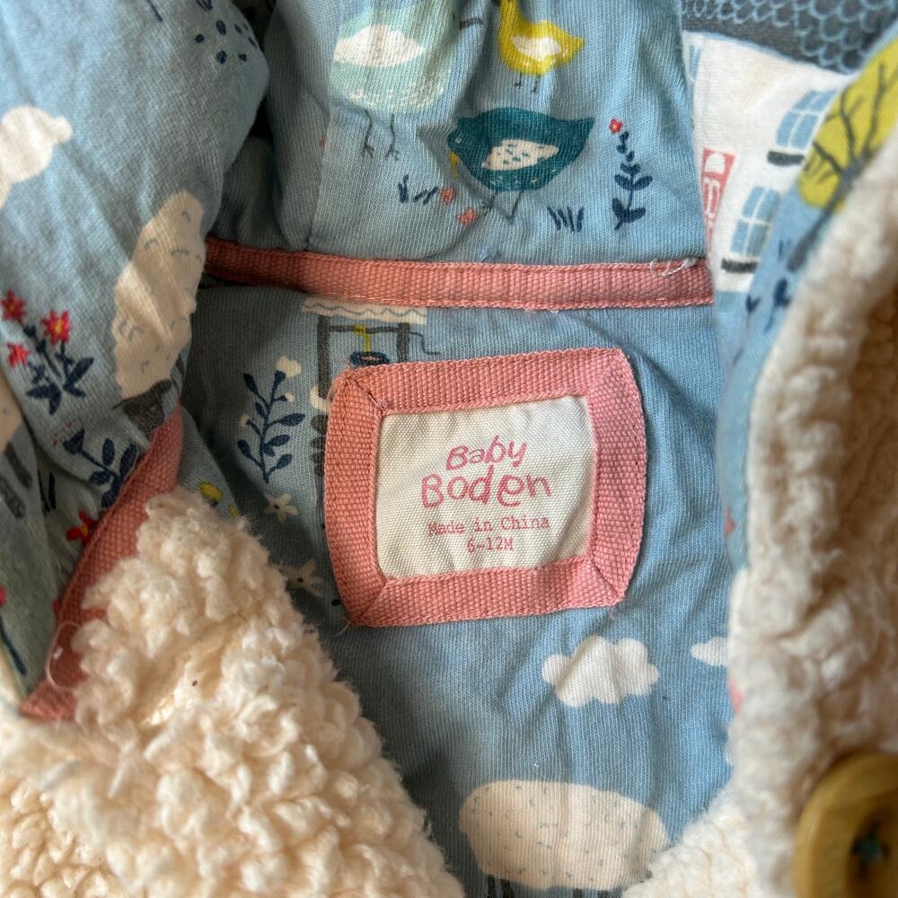 Baby Boden Girls Farm Sherpa Hooded Jacket 6-12M - Picture 4 of 5